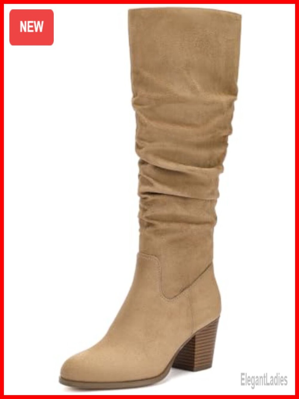 Wide Calf Slouchy Knee High Boots Faux Suede Chunky Heel Tall Boots